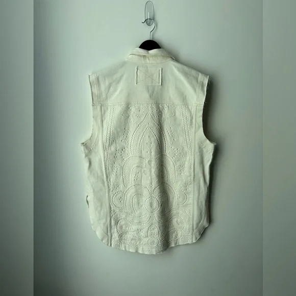 Free People We The Free Embroidered Denim Vest Boho Western Oversized - Picture 10 of 12